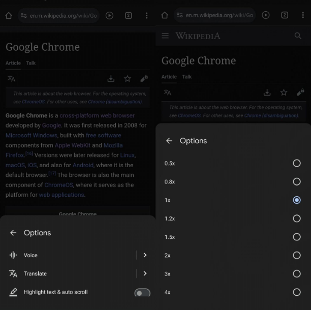 谷歌Canary安卓版Chrome浏览器新增“大声朗读”功能3